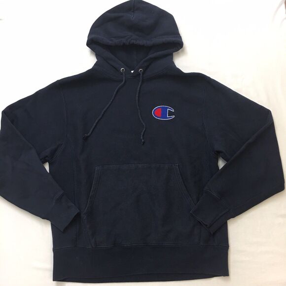 80s CHAMPION Reverse Weave Hoodie Men's M Dark Navy Pullover Kangaroo Vintage